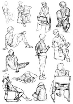 sketches of people sitting and standing in different positions