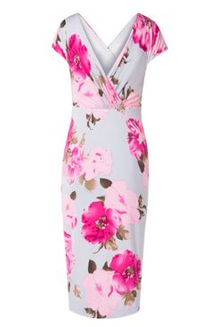 Bardot Maternity Shift Dress Grand Jardin Fitted V-neck Maternity Dress With Floral Print, Fitted Pink Floral Print Maternity Dress, Elegant Fitted Maternity Dress With Floral Print, Maternity Dress With Surplice Neckline, Fitted Floral Print V-neck Maternity Dress, Fitted V-neck Floral Print Maternity Dress, Maternity Floral Print Dress, Fitted Maternity Dress With Floral Print And V-neck, Pink Floral Print Maternity Dress For Summer