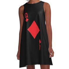 Loose-fit, mid-length sleeveless dress with silky handfeel. Printed on both sides. Machine washable. Size range XS-2XL. Queen Of Diamonds Playing Card Halloween Costume Black Sleeveless Mini Dress For Halloween, Sleeveless Black Mini Dress For Halloween, Short Sleeve Halloween Dress, Black A-line Halloween Dress, Casual Sleeveless Halloween Dress, Playing Card Halloween Costume, Card Halloween Costume, Queen Of Diamonds, Playing Card