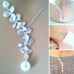 Flower Pearl Necklace, Chistmas Gift, Orchid Necklace, Pearl Necklace Wedding, Christmas Necklace, Christmas Gift For Mom, Necklace Flower, Necklace Wedding, Diamond Bar