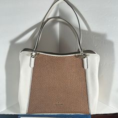 Nwt Kate Spade Basket Weave & White Leather Shoulder Handbag. Perfect For Everyday Use With Multiple Pockets. Great For Fall, Spring & Summer. White Shoulder Bag With Braided Double Handles, White Satchel With Leather Handles, White Crossbody Shoulder Bag With Leather Handles, White Satchel With Double Leather Handles, White Satchel With Braided Handles For Travel, White Shoulder Bag With Leather Handles, White Beach Shoulder Bag With Braided Handles, White Travel Shoulder Bag With Handles, White Satchel With Braided Handles For Everyday Use