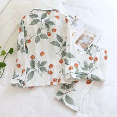 Orange blossom cotton crepe PJ set – diyadeen Spring Cotton Sets With Long Sleeve, Spring Cotton Long Sleeve Sets, Cotton Long Sleeve Sleepwear For Spring, Spring Long Sleeve Cotton Sets, White Floral Print Long Sleeve Sleepwear, Long Sleeve Sets For Spring Daywear, Spring Long Sleeve Daywear Sets, Floral Print Long Sleeve Bedtime Sets, Long Sleeve Floral Print Bedtime Sets