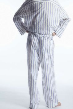 STRIPED POPLIN PYJAMA TROUSERS - WHITE / BLUE / STRIPED - COS Pyjama Trousers, Vertical Stripes, Cotton Poplin, Wardrobe Essentials, Blue Stripes, Sky Blue, Pure Cotton, Fashion Brand, Modern Style