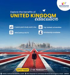 a man walking down a red carpeted walkway with the words explore the benefits of united kingdom education