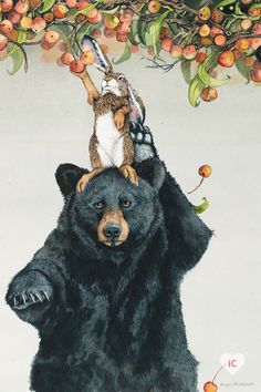 a painting of a bear and a squirrel on top of each other