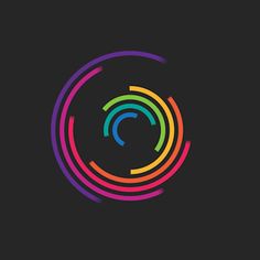 an abstract logo with colorful circles in the center on a black background, suitable to be used as a business card or brochure