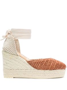 dark orange/ecru round toe woven raffia design branded footbed high wedge heel jute sole tie-fastening ankle strap Beige Wedge Espadrilles With Textured Sole, Chic High Heel Straw Espadrilles, Chic High Heel Espadrilles With Woven Sole, Chic Straw Espadrilles With Wrapped Heel, Straw Espadrilles With Woven Wedge Heel, Straw Espadrilles With Ankle Strap And Woven Sole, Beige High Heel Straw Espadrilles, Straw Espadrilles With Wrapped Heel And Closed Toe, Chic Brown Straw Espadrilles