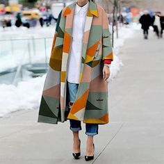 Loose Geometric Print Over Coat Fall Fashion Coats, Ținută Casual, Long Sleeves Coats, Hippie Chic, Looks Style, Mode Inspiration, Mode Style, Coat Fashion, Womens Fashion Trends