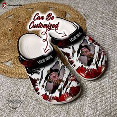 a pair of slippers with an image of a woman on them and the words can be customized