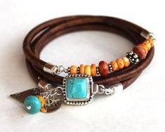 Wrap Bracelet Ideas, Silver Wrap Bracelet, Turquoise Silver Bracelet, Beaded Jewelry Bracelets, Handmade Leather Bracelets, Egyptian Jewelry, Bracelet Leather