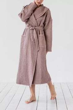 MagicLinen Waffle Hooded Bath Robe | Urban Outfitters Winter Robes, Ripstop Pants, Ruffle Maxi Skirt, Wrap Pants, Slip Skirts, Fair Isle Sweater, Denim Midi Skirt, Christmas Shopping, Matching Sets