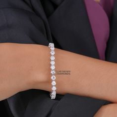 Lab Grown Diamond Bracelet, Round Diamond Four Prong Set Bracelet in 14KWhite Gold, Diamond Tennis Bracelet *Stone: Lab Grown Diamond *Metal:  14k Solid Gold *Net Gold - 14.49 *       No. Of Diamond - 42 *       Diamond Size - 3.70MM *       Bracelet Length - 6.5 Inches *Carat - 7.65 *Diamond color: White *      Silver weight: 14.49 *      Diamond Weight: 7.65 *Handmade item Metal Finishing Available: 14k Solid Yellow Gold, 14k Sold Rose Gold and 14K Solid White Gold    *Gift wrapping available Gold Gift Wrapping, Bracelet Stone, Set Bracelet, Diamond Tennis Bracelet, Gold Gift, Tennis Bracelet Diamond, Diamond Sizes, Tennis Bracelet, White Silver