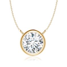 This bezel-set pendant necklace, crafted in 14k yellow gold, is a perfect mix of extravagance and simplicity. The solitaire diamond pendant is attached to the chain by the loops. Cut in a classic round shape, the diamond shines with unmatched brilliance. Choose from different stone qualities (K, I3, I-J, I1-I2, H, SI2, GH VS) and multiple total carat weight options. Formal Solitaire Necklace With Smooth Bezel, Formal Solitaire Necklace With Smooth Bezel Round Pendant, Anniversary Diamond Necklace With Round Bezel Pendant, Anniversary Diamond Necklace With Bezel Setting And Round Pendant, Classic Gold Solitaire Necklace With Smooth Bezel, Classic Round Necklace With Smooth Bezel, Classic Solitaire Pendant Necklace With Bezel Setting, Yellow Gold Diamond Necklace With Smooth Bezel For Anniversary, Yellow Gold Solitaire Necklace With Smooth Bezel