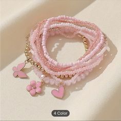 Pink Beads Beaded Bracelet Set Multi Layers Stackable Hand Jewelry Bundle And Save New Charm Bracelets Ideas, Pink Cute Bracelet, Pink Girly Accessories, Beaded Bracelet Set, Cute Pink Bracelets, Mexican Beaded Jewelry, Cute Bracelet Ideas Diy, Beads Jewellery Designs Ideas, Cute Bracelets To Make With Beads