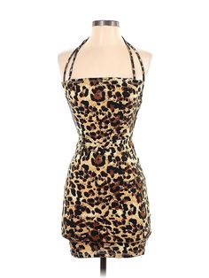 Shein Cocktail Dress Size: X-Small Brown Dresses - used. 95% POLYESTER, 5% ELASTANE, Halter, Animal Print, Short, Sleeveless | Shein Cocktail Dress: Brown Animal Print Dresses - Used - Size X-Small Fitted Halter Neck Sundress Mini Dress, Fitted Halter Neck Mini Sundress, Leopard Print Sleeveless Mini Dress For Day Out, Fitted Sleeveless Mini Dress In Leopard Print, Sleeveless Leopard Print Mini Dress For Day Out, Leopard Print Bodycon Summer Dress, Fitted Leopard Print Sleeveless Mini Dress, Summer Leopard Print Mini Bodycon Dress, Summer Mini Dress In Leopard Print