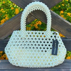 New Christian Lacroix Faux Pearl Woven Purse, Dual Handles, Iridescent Pearl Design, Soft White/Pearl Color, Removable Satin-Like Liner Beautiful Pearl Woven Design, Night Out, Date Night White Shopping Bag With Pearl Handle, White Bags With Pearl Handle For Shopping, White Top Handle Bag For Events, White Beaded Shopping Bags, White Pearl Bag For Events, Luxury White Pearl Bags, White Handheld Pearl Bag, White Pearl Handheld Bag, Linen Handbags