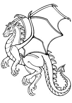 a cartoon dragon flying with its mouth open and wings spread out, coloring pages for kids