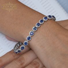 14K Solid White Gold with Diamond & Blue Sapphire Bracelets, Blue Sapphire 14K White Solid Gold Bracelets,  White Diamond Bracelet Jewelry Item -14K Diamond & Blue Sapphire Bracelets SKU - BRMJ-357-BS Metal - 14K Solid White Gold Stone -  Double Cut White Diamond  Gemstone - Blue Sapphire Gemstone Size - 7.5 Inch All are designed and handmade by me and my team with Perfect craftsmanship and strong interest! We are continuously adding new products to our store. So keep coming back to see more gre Formal Blue Tennis Bracelet, Blue Formal Tennis Bracelet, Luxury Blue Sapphire Bracelets, Blue Sapphire Round Bracelet, Blue Jubilee Tennis Bracelet Fine Jewelry, Blue Jubilee Tennis Bracelet For Anniversary, Blue Sapphire Diamond Round Bracelet, Blue Tennis Bracelet With 17 Jewels For Anniversary, Blue Anniversary Tennis Bracelet With 17 Jewels