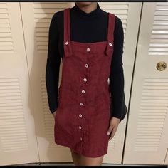 Burgundy Corduroy Overall Dress Never Worn Still Brand New *Fits Me A Little Big I Usually Wear An Xs But This Is A Size Small* Corduroy Overall Dress Outfit Fall, Casual Corduroy Pinafore Dress For Fall, Casual Corduroy Mini Dress For Fall, Casual Corduroy Dresses With Button Closure, Corduroy Mini Dress With Pockets, Corduroy Overall Dress Outfit, Overall Dress Outfit Fall, Overall Dress Outfit, Dress Outfit Fall