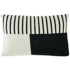 a black and white striped pillow on a white background