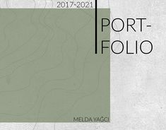 the front cover of port - folio by melda yaggi, with an abstract background