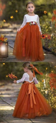 Cheap Fall Wedding Ideas, Fall Wedding Flower Girl, Orange Flower Girl, Fall Flower Girl, Fall Flower Girl Dresses, Burnt Orange Weddings, Outdoor Fall Wedding