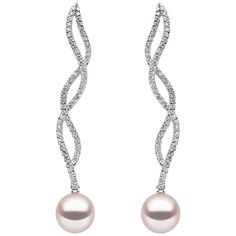 These elegant earrings by Yoko London feature Cultured Freshwater Pearls beneath a delicate twist of diamonds. The 18K White gold setting perfectly enriches the lustre of the pearl and the bright sparkle of the diamonds. The length of these earrings makes them the perfect accessory to complete a glamorous evening look. Every Yoko London jewellery piece comes complete with luxury gift box and guarantee card. - 8-8.5mm Freshwater Pearls - 120 Diamonds (Total Carat Weight: 0.55ct) - 18 Karat White White Diamond Pearl, Pandora Jewelry Necklace, Beach Jewelry Boho, Tiaras Jewellery, Gold For Sale, White Gold Set, Pearl And Diamond Earrings, Spring Jewelry, Yoko London