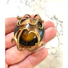 Stunning 1950s mid century modern brass and resin brooch. Made by Jeanne. Mid-century Cabochon Brooch Gift, Mid-century Cabochon Brooch For Gift, Mid-century Cabochon Brooches For Gifts, Resin Brooch, Century Modern, Mid-century Modern, Mid Century, Brass