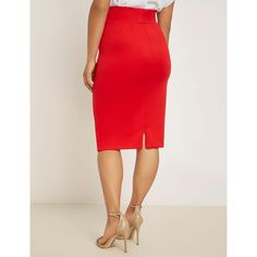 This versatile pencil skirt is the perfect addition to any wardrobe. It comes in a number of solids and eye-catching prints, and dresses up or down with ease. Chic Red Pencil Skirt For Office, Chic Red Pencil Skirt For The Office, Flattering Solid Color Pencil Skirt, Red Knee-length Pencil Skirt For Office, Elegant Red Pencil Skirt For Work, Chic Red Pencil Skirt For Work, Flattering Pencil Skirt, Chic Solid Knee-length Pencil Skirt, Bodycon Midi Pencil Skirt For Workwear