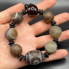 Antique Old Sulemani Haqqeq Ancient Eye Banded Lot Beads With agate eye Dzi bead Bracelet, powerful Stone,Old Suleimani Agate Bracelet 1-Dear valued customers Please Feel Free to contact me With Any Question Or Requests 2- I hope you like Find Something you like in My shop 3- If you want custom order from an item if you want lot please contact me 3- I ship worldwide I will send the order with 1 or 2 business days from the purchasing date to the address of the customer in etsy 4- All packages wil Traditional Agate Bracelets For Healing, Handmade Traditional Agate Bracelet, Agate Bracelets With Polished Beads For Meditation, Spiritual Agate Beaded Bracelets With Polished Beads, Spiritual Agate Beaded Bracelet With Polished Beads, Artisan Hand-strung Agate Beaded Bracelets, Traditional Agate Round Bead Bracelets, Traditional Agate Gemstone Beaded Bracelets, Traditional Agate Beaded Bracelets Gift