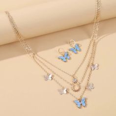 Shein Butterfly Necklace And Earring Set Brand New Never Used Necklace Is 3 Chains Price Can Be Negotiated Smoke Free House Kalung Choker, قلادات متدلية, Bff Jewelry, Pretty Jewelry Necklaces, Tapeta Galaxie, Magical Jewelry, Jewelry Accessories Ideas, Girly Accessories, Classy Jewelry