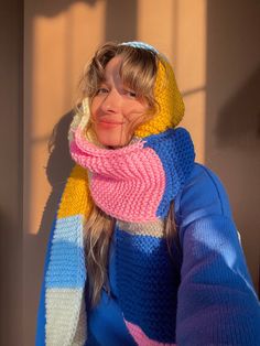 - Bhava Style Colorful Scarf - Warm Winter Scarf - Completely Hand-knitted - It is recommended to wash at 30 degrees or just hand wash with cold water. - After we ship your product, we give you a tag number. This number is updated within the first 24 hours. Then you can follow the updates by clicking on it. Welcome to Bhava's 🌻 Here you will find tops, skirts, shirts, dresses, cardigans, and many more women, men, and unisex clothing. All of my products are knitted, photographed, packaged, and d Scarfs Ideas Crochet, Large Knit Scarf, Multicolored Scarf Knit, Knitted Scarf Wool, Cute Knitted Scarves, Long Knitted Scarf, Colorful Knitted Scarf, Colorful Scarf Crochet, Colorful Winter Scarf