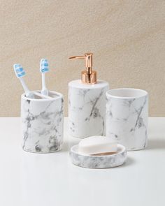 marble bathroom accessories with toothbrush holder and soap dispenser