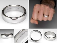 four different views of men's wedding rings and their names on the inside of them