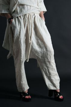 Linen Harem Pants Wide Linen Pants Natural Linen Pants - Etsy Israel Wide Linen Pants, Natural Linen Pants, Wide Legs Pants, Loose Linen Pants, Summer Linen Pants, Linen Harem Pants, Pants Linen, Drop Crotch Pants, Summer Linen