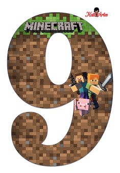 the number nine is made up of minecraft characters