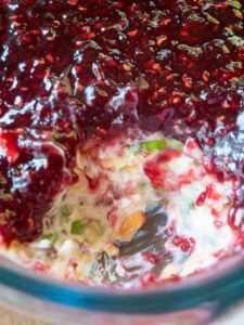 cranberry sauce in a blender ready to be mixed with other toppings