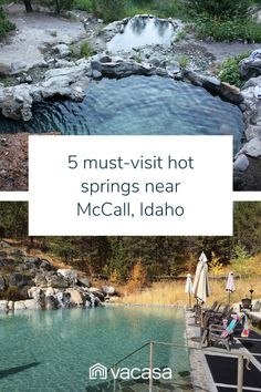 Stones surround hot springs pools. Title: 5 must-visit hot springs near McCall, Idaho Idaho Hot Springs, Explore Idaho, Idaho Adventure, Mccall Idaho, Idaho Travel, Summer Getaway, Hot Springs, Travel Trailer, Time Travel