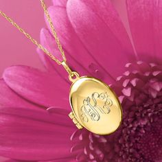 Ross-Simons - Monogram - 14kt Yellow Gold Oval Locket Necklace. 18". This charming locket necklace will hold your something special nice and close, so you never have to go long without it again. The oval pendant glows bright in polished 14kt yellow gold, and can be personalized with a FREE engraving of a monogram in your choice of block or script type. Fits a 3/8" x 9/16" photo inside. Suspends from a rope chain. Springring clasp, 14kt yellow gold oval locket necklace. Oval Locket Necklaces For Mother's Day, Mother's Day Oval Locket Necklaces, Personalized Oval Yellow Gold Locket Necklace, Oval Yellow Gold Locket Necklace For Personalized Gift, Oval Gold Locket Necklace For Personalized Gift, Gold Oval Locket Necklace For Personalized Gift, Oval Locket Necklace For Personalized Gifts, Personalized Oval Locket Necklace In Yellow Gold, Elegant Oval Locket Necklace For Personalized Gift