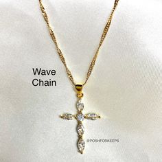 18K GOLD CRYSTAL CROSS NECKLACE – PoshForKeeps Gold Cross Crystal Necklace, Gold Cross Necklace With Crystal, Gold Crystal Cross Necklace, Crystal Cross Jewelry With Adjustable Chain, Crystal Cross Necklace With Adjustable Chain, Gold Crystal Cross Pendant Jewelry, Gold Cubic Zirconia Crystal Pendant Necklace, Gold Cubic Zirconia Pendant Necklace, Cubic Zirconia Cross Jewelry With Adjustable Chain