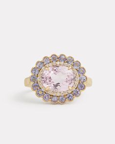 18K Yellow Gold Tanzanite and Diamond Edged Kunzite Oval Ring, .14 TCWOrnament is 3/4 Inch x 1/2 Inch Style# YRSSOKTW Kunzite Ring, Big Engagement Rings, Wolf Ring, Future Engagement Rings, Tanzanite Diamond Ring, Purple Diamond, Tanzanite Stone, Tanzanite Diamond, Tanzanite Ring