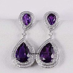 Diamond Earrings Natural Rosecut Diamond & Genuine Amethyst Gemstone 925 Sterling Silver Diamond Earrings Jewelry 2 Inch Diamond Weight - 3 Cts Earrings Size - 2 Inch Luxury Amethyst Teardrop Earrings, Elegant Teardrop Gemstones For Wedding, Elegant Teardrop Wedding Gemstones, Elegant Teardrop Gemstones For Anniversary, Elegant Purple Jewelry For Formal Occasions, Formal Purple Jewelry With Gemstone Accents, Elegant Amethyst Earrings For Formal Occasions, Luxury Purple Jewelry For Wedding, Elegant Purple Teardrop Gemstone