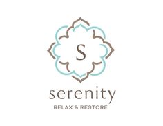 the logo for serenity relax and restore, which is designed to look like an ornamental flower