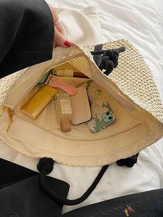 BirdinBag - Summer Beach Travel Straw Bag with Letter Patch Decor - Vacation Essential Paper Sizes Chart, Beach Travel, Bag Bag, Beach Trip, Womens Tote Bags, Tote Handbags, Summer Beach, Straw Bag, Bags Handbags