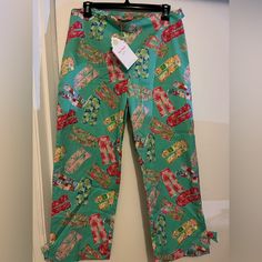 Brand New Pants Casual Pants For Summer Pajama Party, Green Summer Capris With Elastic Waistband, Stretch Bottoms For Summer Pajama Party, High Waist Capris For Summer Loungewear, Casual Green Bottoms For Pajama Party, Pink Capris With Pockets For Summer, Casual Green Pants For Pajama Party, Casual Spring Bottoms For Pajama Party, Spring Vacation Capri Bottoms