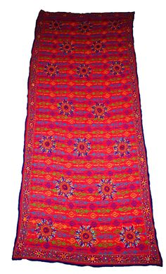 "DESCRIPTION Beautiful Multi Colored Georgette Hand Embroidered Phulkari Heavy Long Scarf/Dupatta. Central Design Has Floral & Paisley Design Adorned With Blue/Orange/Red/Pink/Green Thread Work & Golden Sequins Work. Border Of The Dupatta With Silver Sequins Creates A Brilliant Contrast. The Thick Stitches Of Phulkari Make The Pattern All The More Emphasized. Phulkari Embroidery, The Traditional Embroidery Of Punjab, Is Painstakingly Done By Rural Womenfolk. Each Phulkari Item Is One Of Multicolor Embroidered Fabric With Dupatta, Multicolor Dupatta With Embroidered Border, Multicolor Embroidered Border Dupatta, Festive Embroidered Fabric With Embroidered Border, Bohemian Red Dupatta With Floral Embroidery, Multicolor Floral Embroidered Dupatta, Bollywood Style Floral Embroidered Dupatta For Festival, Diwali Festival Floral Embroidered Fabric, Multicolor Floral Embroidered Traditional Wear For Festival