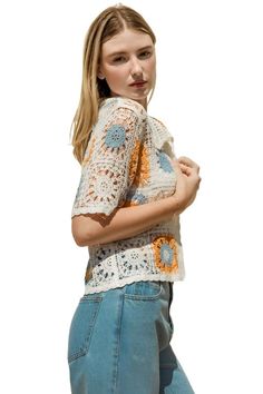 Introducing the must-have Stoney Ridge Short Sleeve Button Front Crochet Top! This gorgeous top boasts a perfect combination of classic and bohemian styles. The intricate crochet detailing adds a touch of delicate charm, while the button-down front allows for versatile styling options. With its short sleeves, this top is an ideal choice for any sunny day outfit. Elevate your wardrobe with this stunning piece that will surely turn heads. Add the Stoney Ridge Short Sleeve Button Front Crochet Top Sunny Day Outfit, Intricate Crochet, Kimono Sweater, Bohemian Print, Day Outfit, Crochet Details, Cardigan Coat, Sheer Fabrics, Sunny Day