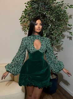 COCKTAIL & PARTY – Minna Fashion Minna Fashion, Emerald Green Velvet Dress, Feather Prom Dress, Emerald Green Velvet, Dinner Dress Classy, Green Velvet Dress, Classy Dress Outfits, African Print Fashion Dresses