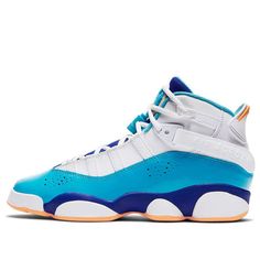 (GS) Air Jordan 6 Rings 'White Blue Orange' 323399-105 (AJ6/SNKR/Retro/High Top/Basketball) Retro Blue Basketball Shoes With Round Toe, Blue Retro Basketball Shoes, Throwback Blue Basketball Shoes With Round Toe, Blue Throwback Basketball Shoes, Air Jordan 6 Rings, Jordan 6 Rings, Air Jordan 6, 6 Rings, Jordan 6