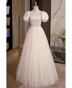 Buy lovely pink tulle simple party prom dress with square neck sleeves at cheap price online. Free stable shipping and pro custom service since 2009. Pink Satin Prom Dress, Moh Dress, Prom Dress Champagne, Champagne Evening Dress, Formal Dresses Graduation, Pink Evening Dress, Dress Champagne, Satin Tulle, Evening Dresses With Sleeves